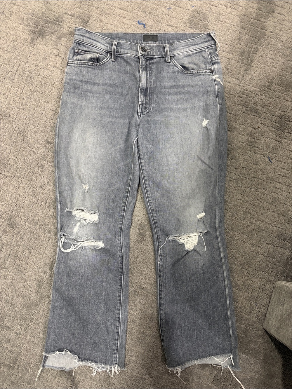MOTHER Women's Straight Ripped Gray Jeans